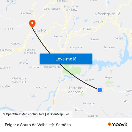 Felgar e Souto da Velha to Samões map