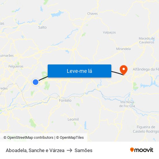 Aboadela, Sanche e Várzea to Samões map