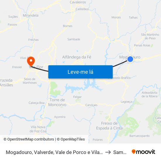 Mogadouro, Valverde, Vale de Porco e Vilar de Rei to Samões map