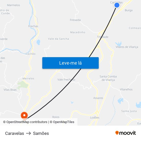 Caravelas to Samões map