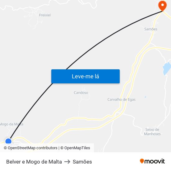 Belver e Mogo de Malta to Samões map