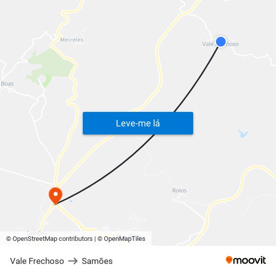 Vale Frechoso to Samões map