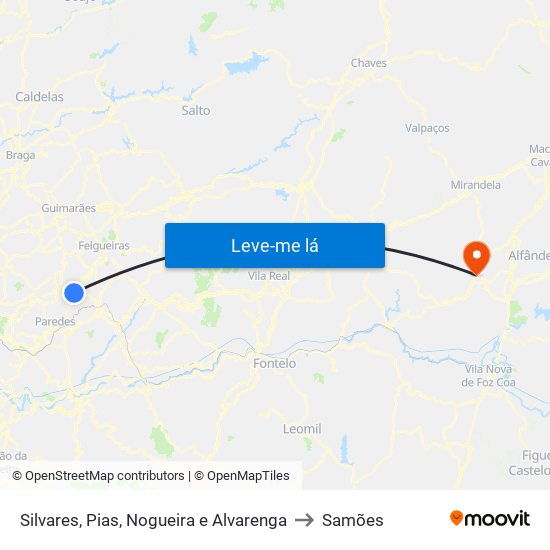 Silvares, Pias, Nogueira e Alvarenga to Samões map