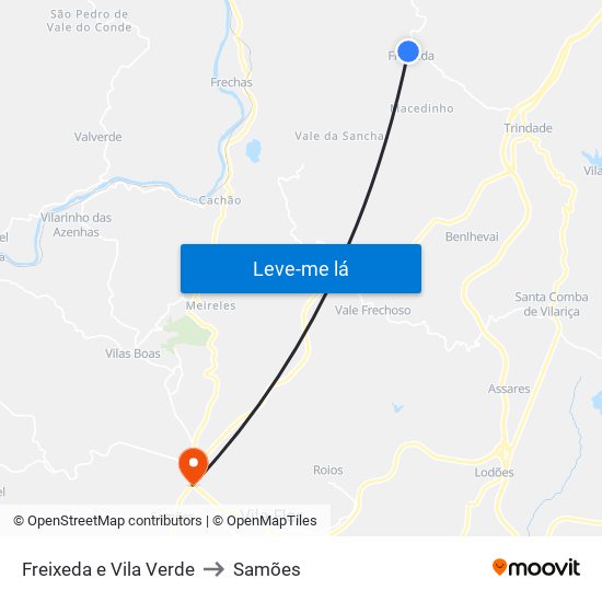 Freixeda e Vila Verde to Samões map