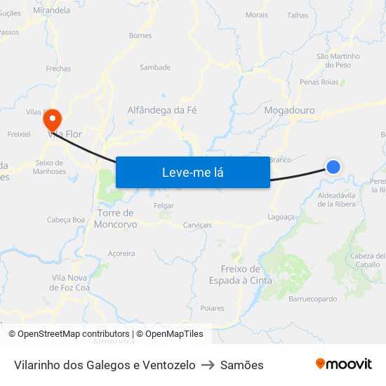 Vilarinho dos Galegos e Ventozelo to Samões map