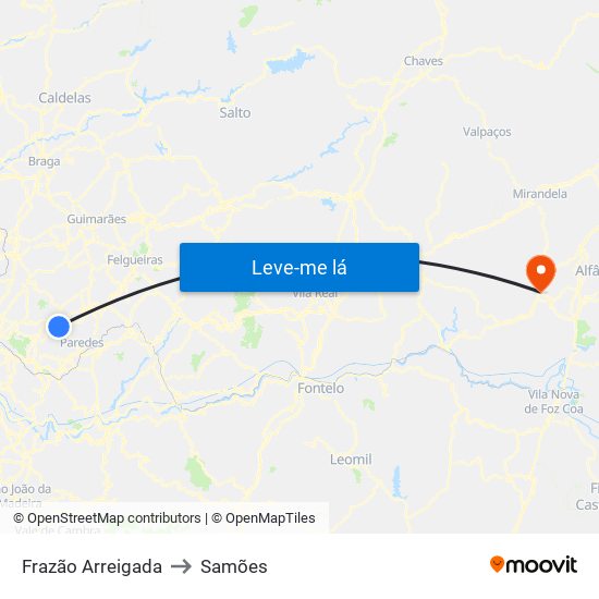 Frazão Arreigada to Samões map