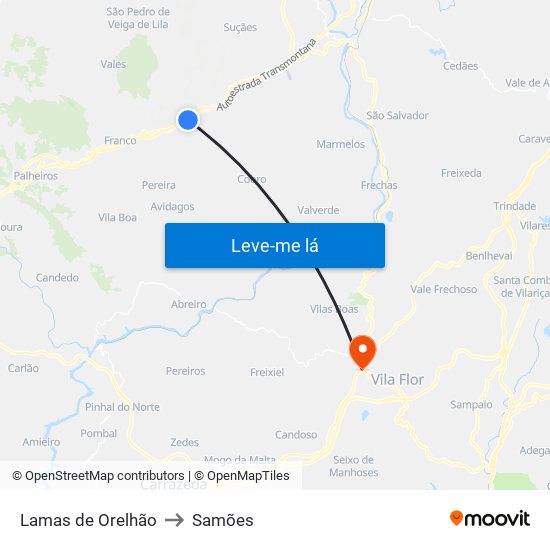 Lamas de Orelhão to Samões map