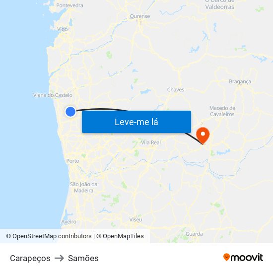 Carapeços to Samões map