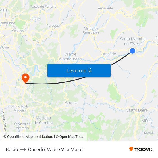 Baião to Canedo, Vale e Vila Maior map
