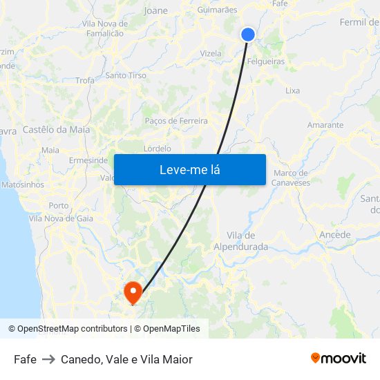 Fafe to Canedo, Vale e Vila Maior map