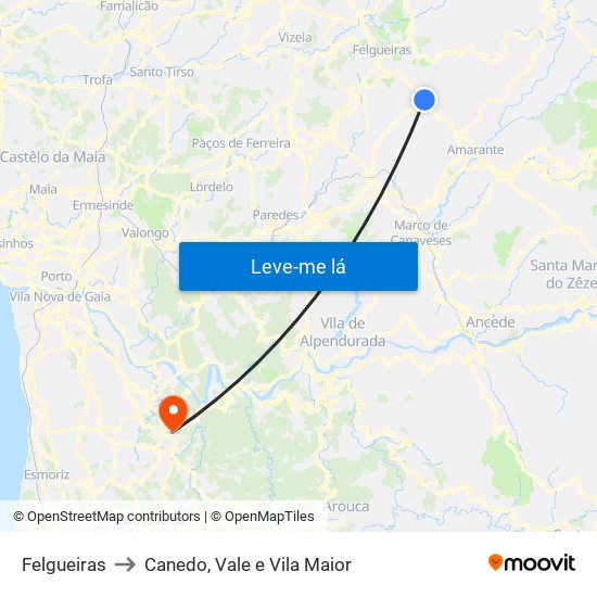 Felgueiras to Canedo, Vale e Vila Maior map