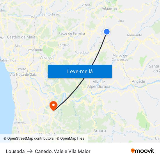 Lousada to Canedo, Vale e Vila Maior map