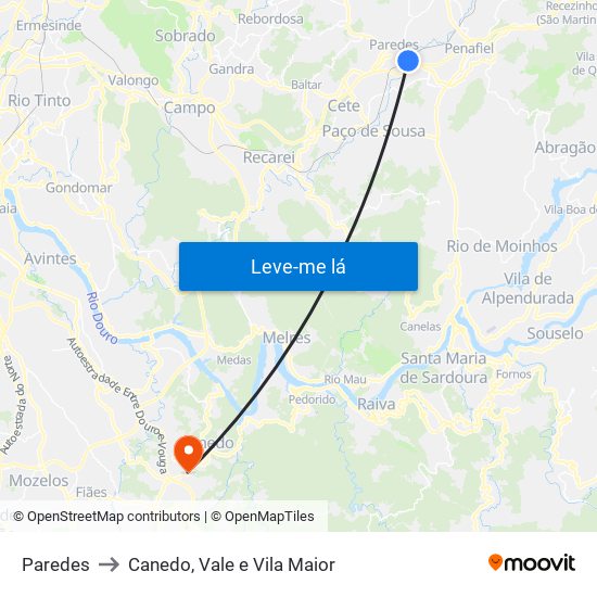 Paredes to Canedo, Vale e Vila Maior map