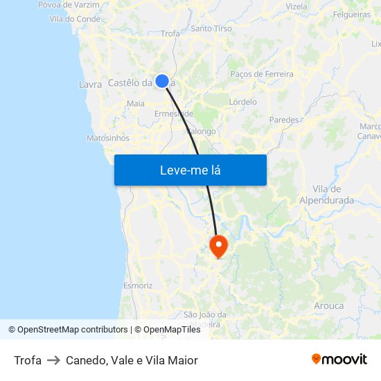 Trofa to Canedo, Vale e Vila Maior map