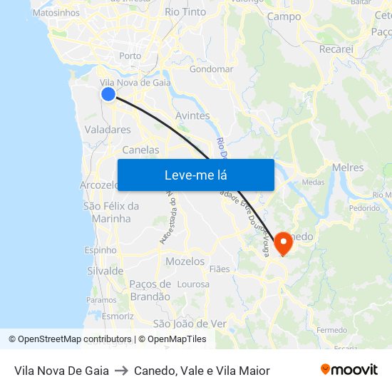 Vila Nova De Gaia to Canedo, Vale e Vila Maior map