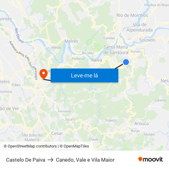 Castelo De Paiva to Canedo, Vale e Vila Maior map