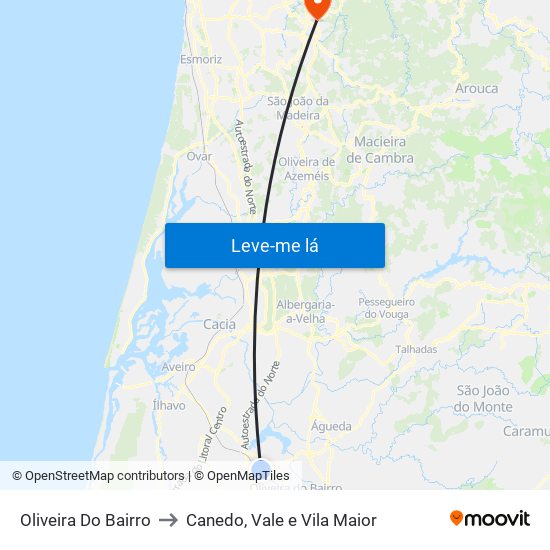 Oliveira Do Bairro to Canedo, Vale e Vila Maior map