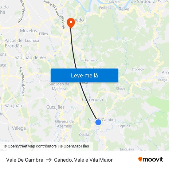 Vale De Cambra to Canedo, Vale e Vila Maior map