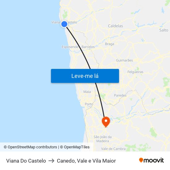 Viana Do Castelo to Canedo, Vale e Vila Maior map