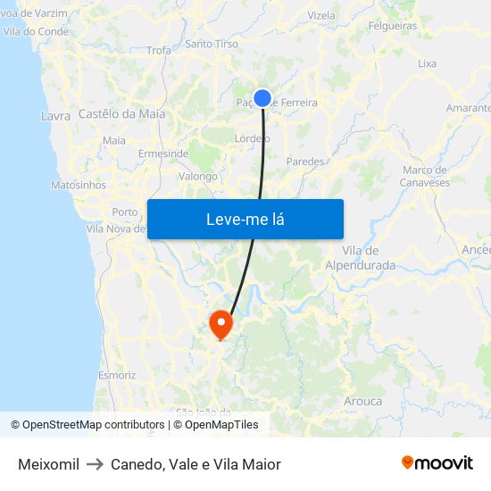 Meixomil to Canedo, Vale e Vila Maior map