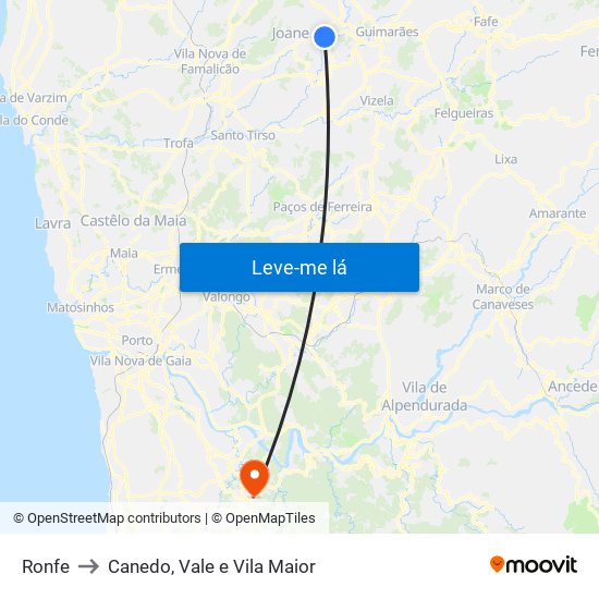 Ronfe to Canedo, Vale e Vila Maior map