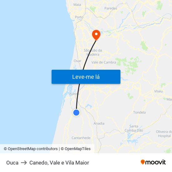 Ouca to Canedo, Vale e Vila Maior map