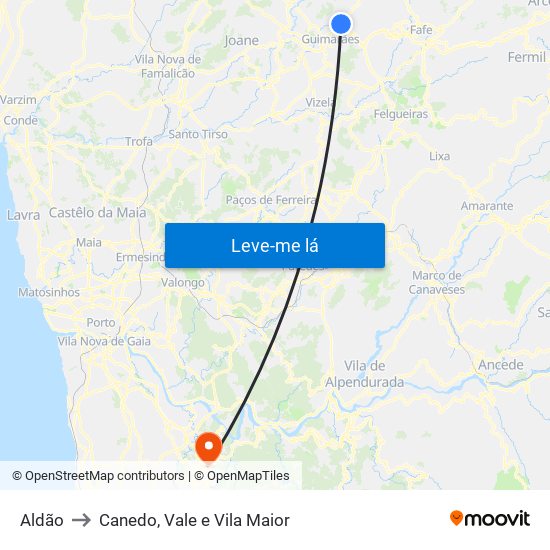 Aldão to Canedo, Vale e Vila Maior map
