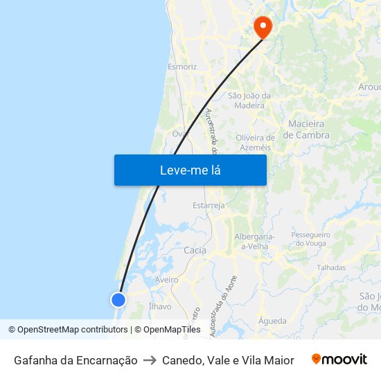 Gafanha da Encarnação to Canedo, Vale e Vila Maior map
