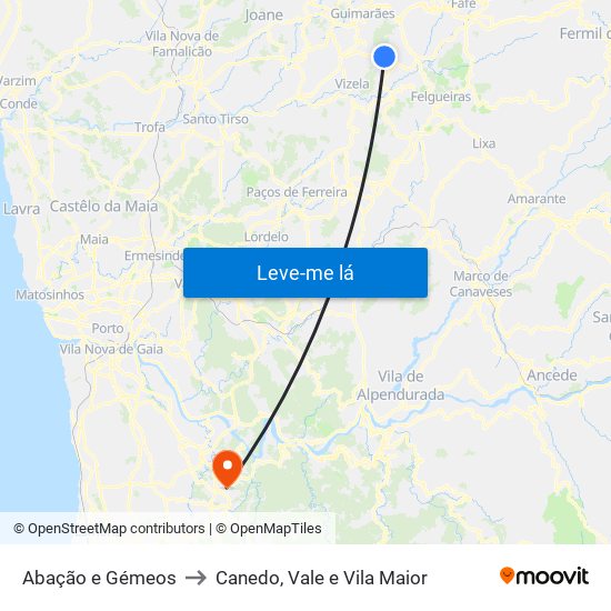 Abação e Gémeos to Canedo, Vale e Vila Maior map