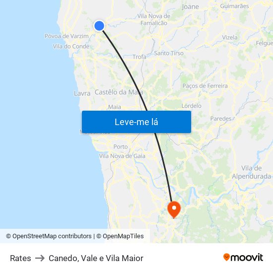 Rates to Canedo, Vale e Vila Maior map
