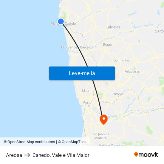 Areosa to Canedo, Vale e Vila Maior map