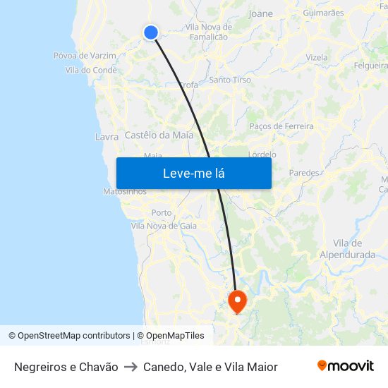 Negreiros e Chavão to Canedo, Vale e Vila Maior map