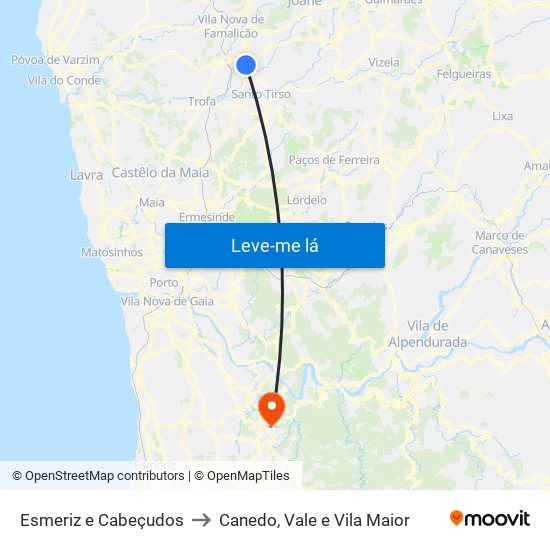 Esmeriz e Cabeçudos to Canedo, Vale e Vila Maior map