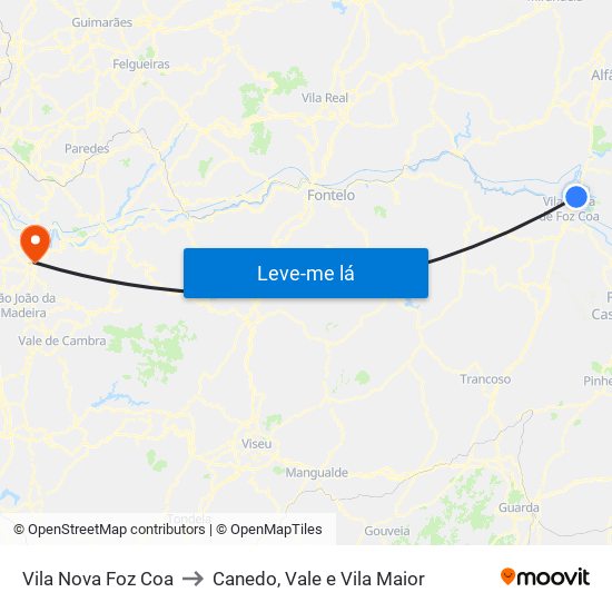 Vila Nova Foz Coa to Canedo, Vale e Vila Maior map