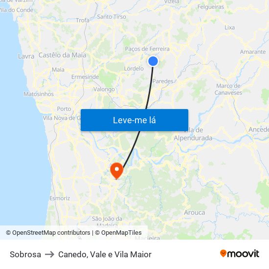 Sobrosa to Canedo, Vale e Vila Maior map