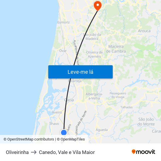 Oliveirinha to Canedo, Vale e Vila Maior map