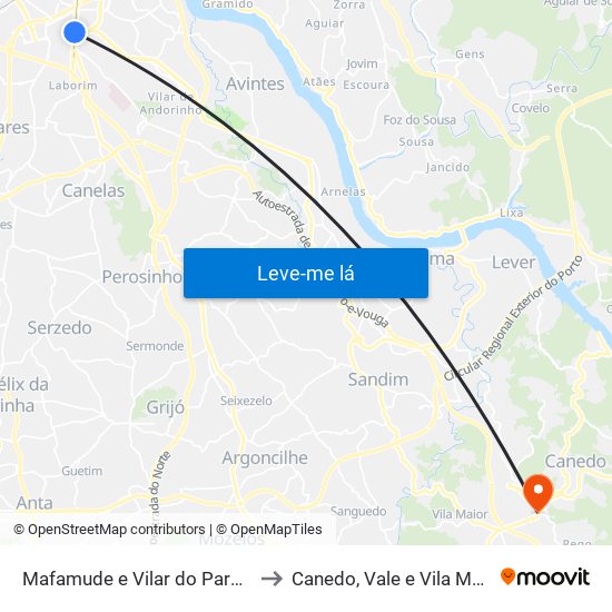 Mafamude e Vilar do Paraíso to Canedo, Vale e Vila Maior map