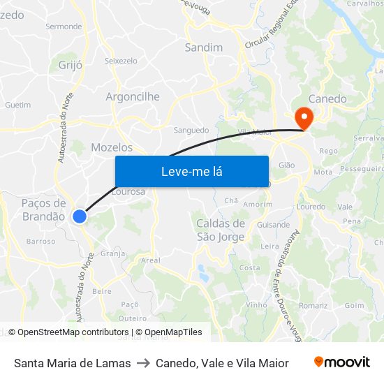 Santa Maria de Lamas to Canedo, Vale e Vila Maior map