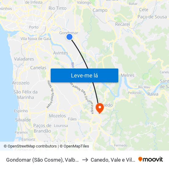 Gondomar (São Cosme), Valbom e Jovim to Canedo, Vale e Vila Maior map