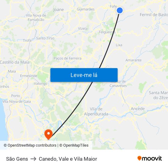 São Gens to Canedo, Vale e Vila Maior map