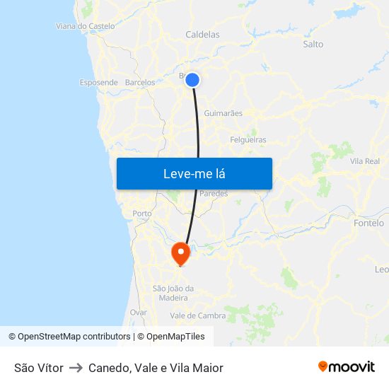 São Vítor to Canedo, Vale e Vila Maior map