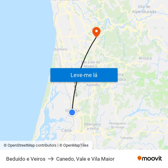 Beduído e Veiros to Canedo, Vale e Vila Maior map