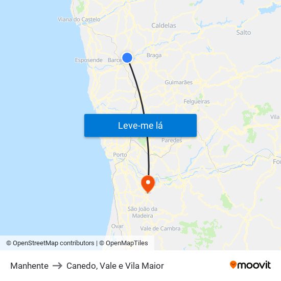 Manhente to Canedo, Vale e Vila Maior map