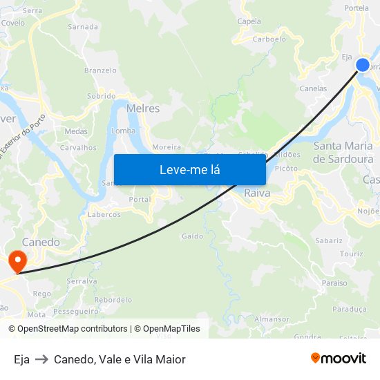 Eja to Canedo, Vale e Vila Maior map