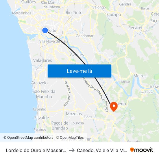 Lordelo do Ouro e Massarelos to Canedo, Vale e Vila Maior map