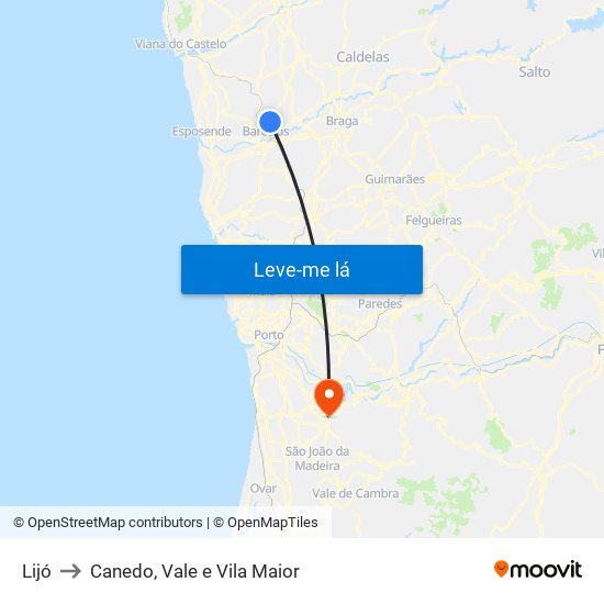 Lijó to Canedo, Vale e Vila Maior map