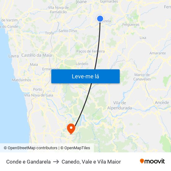 Conde e Gandarela to Canedo, Vale e Vila Maior map