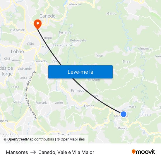 Mansores to Canedo, Vale e Vila Maior map