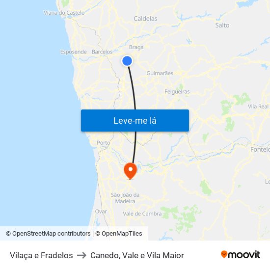 Vilaça e Fradelos to Canedo, Vale e Vila Maior map