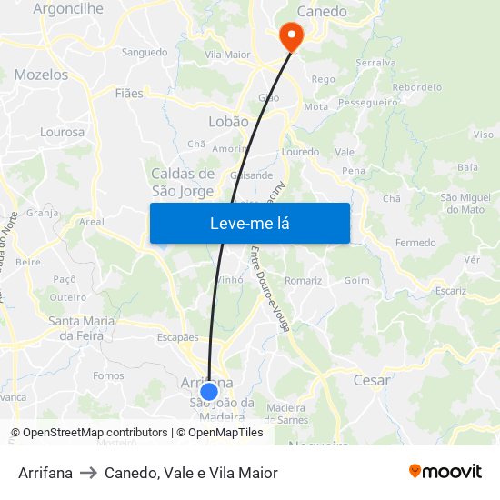Arrifana to Canedo, Vale e Vila Maior map